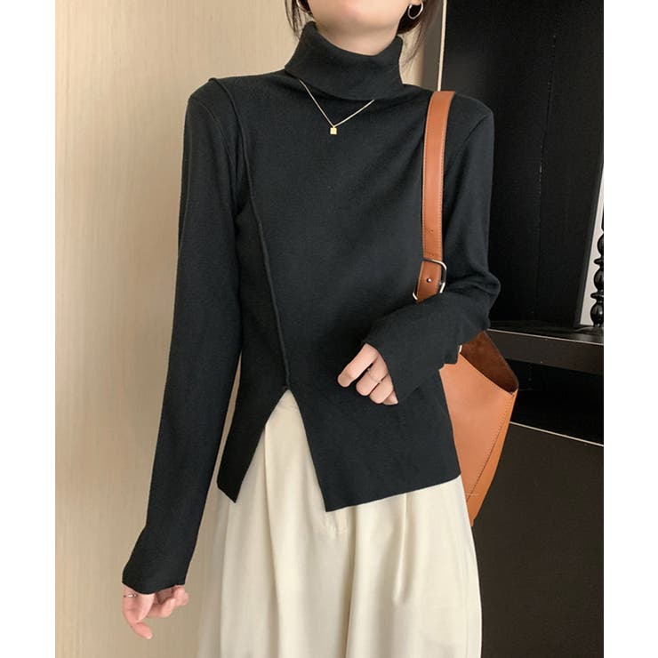 ブラック | タートルネックニットトップス レディース | Miniministore