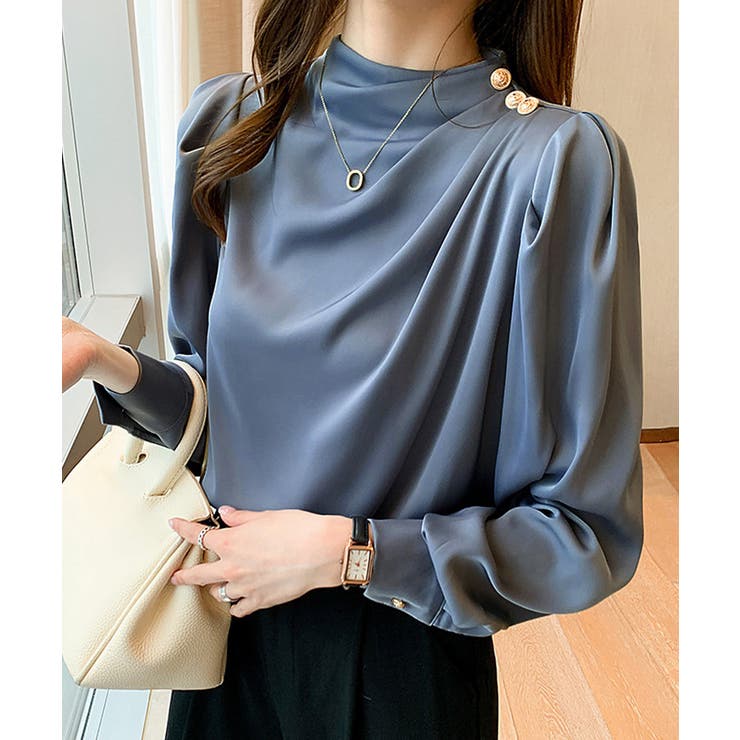 ダークブルー | ドレープブラウス 韓国風ブラウスきれいめ | Miniministore