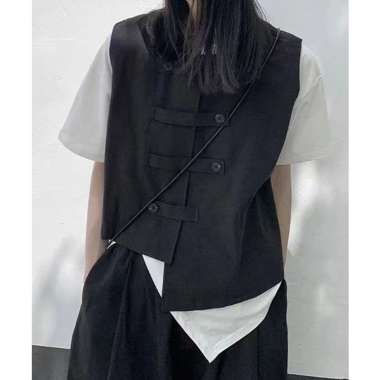 ブラック | ニットベスト前開きノースリーブトップス冬 | Miniministore