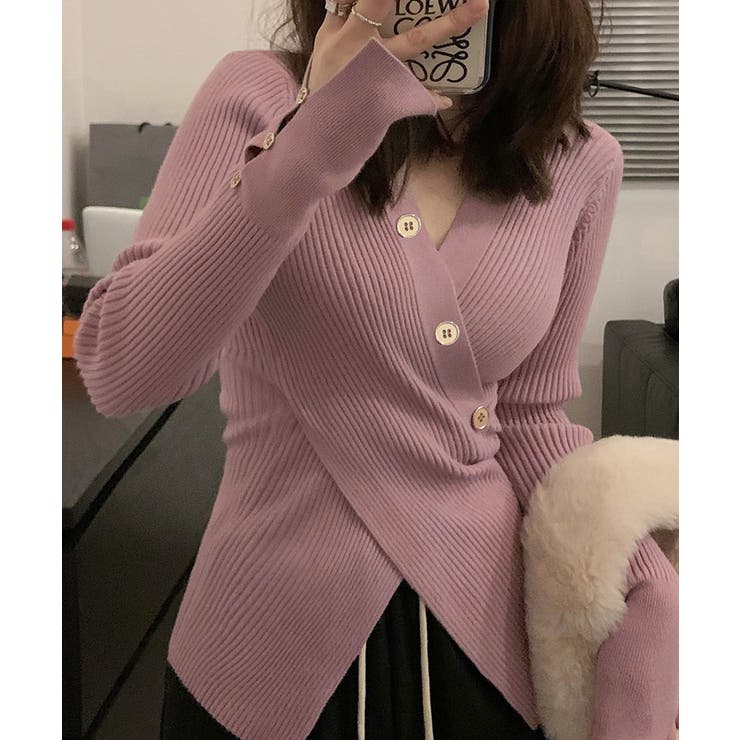 スモークピンク | カシュクールニットトップス韓国風セーター | Miniministore