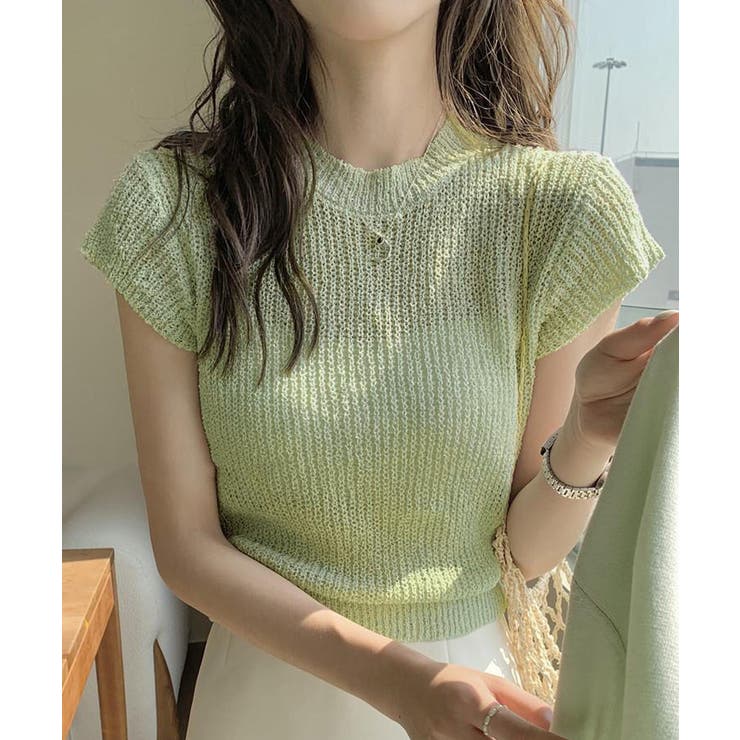 ミント | フレンチスリーブサマーニットトップス夏服 | Miniministore