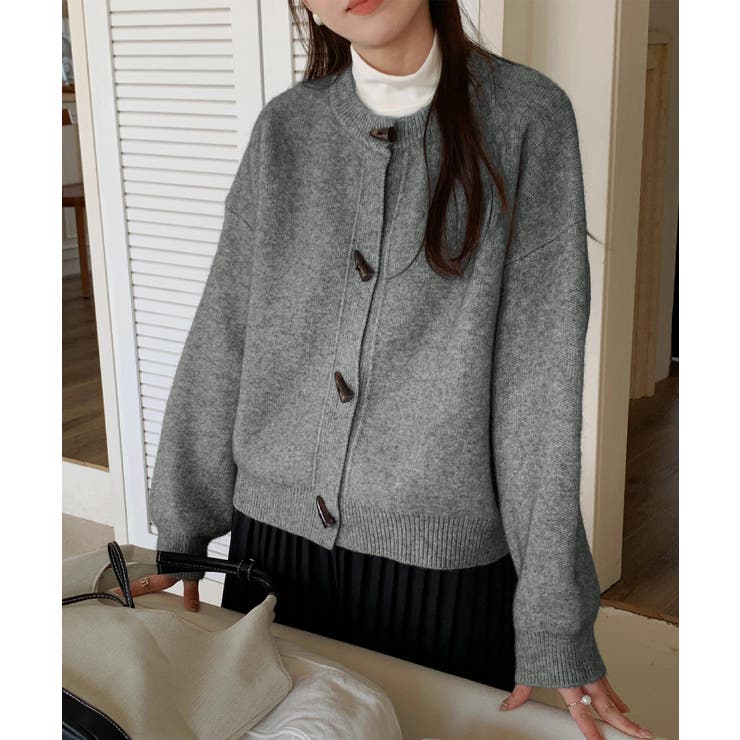 グレー | 韓国風トグルボタンニットカーディガン秋冬 | Miniministore