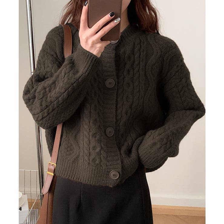 ダークブラウン | 暖かいケーブル編みニットカーディガン秋冬 | Miniministore