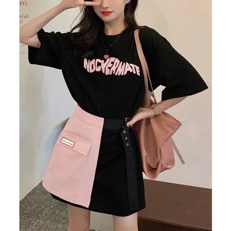 ロゴTシャツワンピース 巻きミニスカート[品番：AGCW0006822