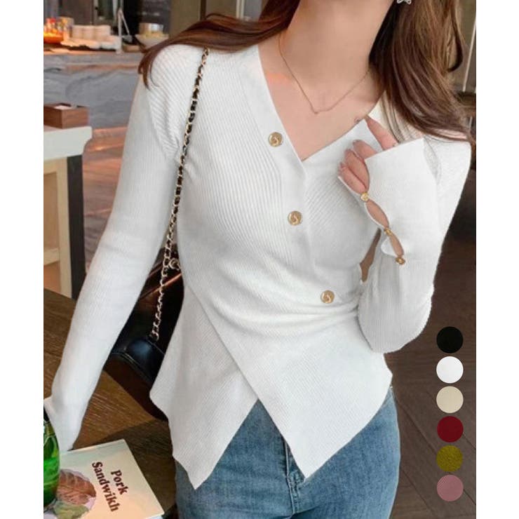 カシュクールニットトップス韓国風セーター | Miniministore | 詳細画像1 