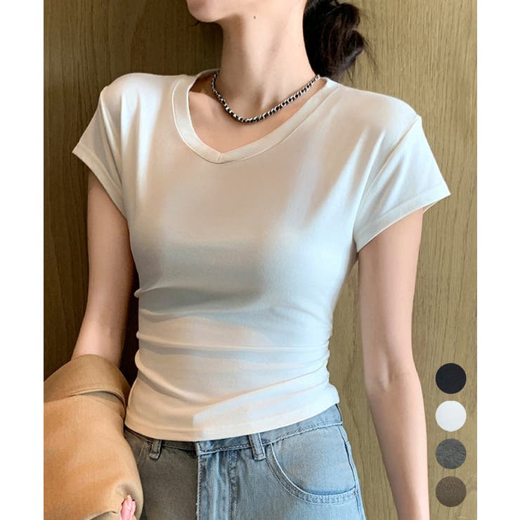 サイドギャザーtシャツ半袖トップス韓国風 | Miniministore | 詳細画像1 