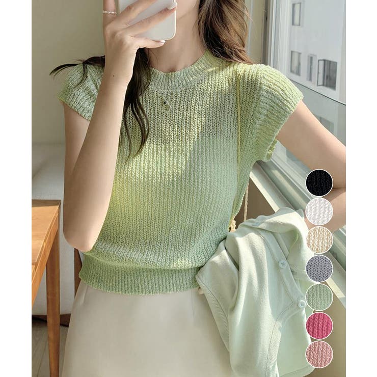 フレンチスリーブサマーニットトップス夏服 | Miniministore | 詳細画像1 