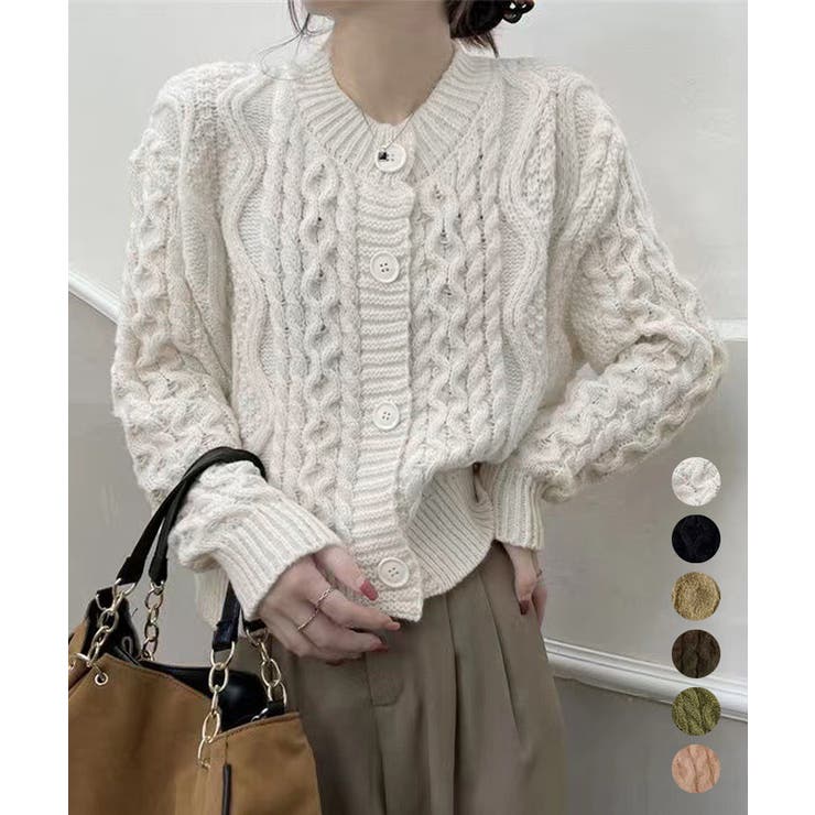 暖かいケーブル編みニットカーディガン秋冬 | Miniministore | 詳細画像1 