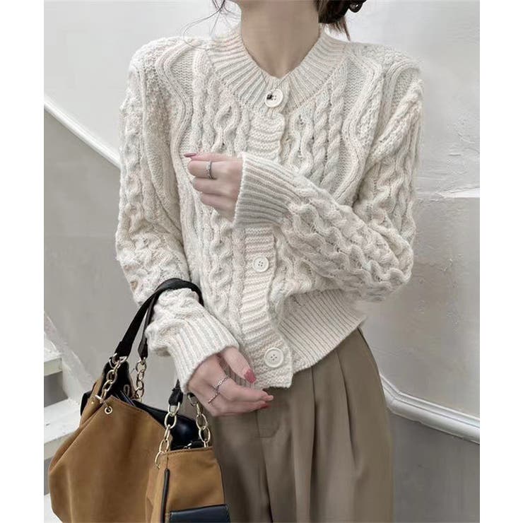 暖かいケーブル編みニットカーディガン秋冬 | Miniministore | 詳細画像2 