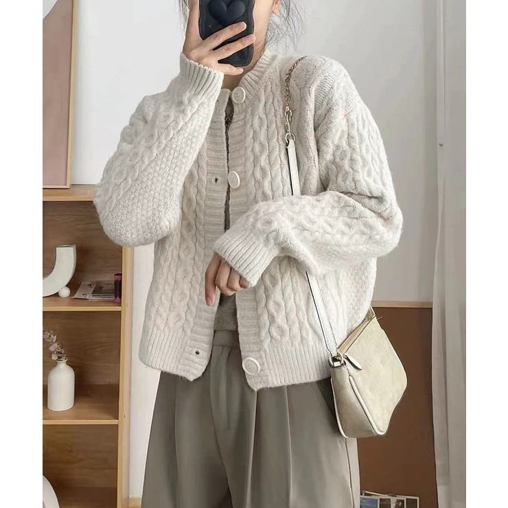 暖かいケーブル編みニットカーディガン秋冬 | Miniministore | 詳細画像3 