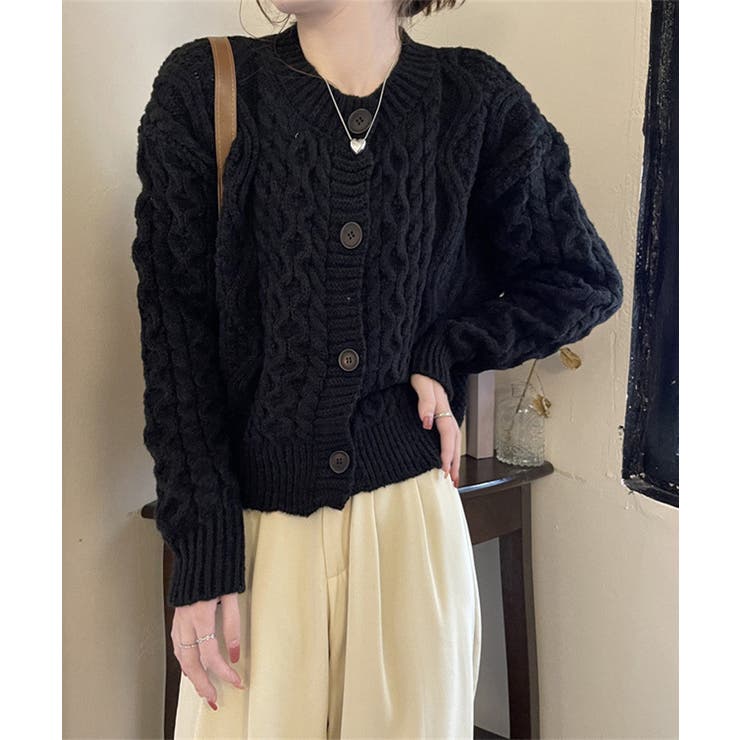 暖かいケーブル編みニットカーディガン秋冬 | Miniministore | 詳細画像4 