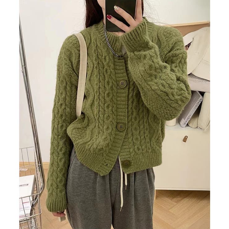 暖かいケーブル編みニットカーディガン秋冬 | Miniministore | 詳細画像6 