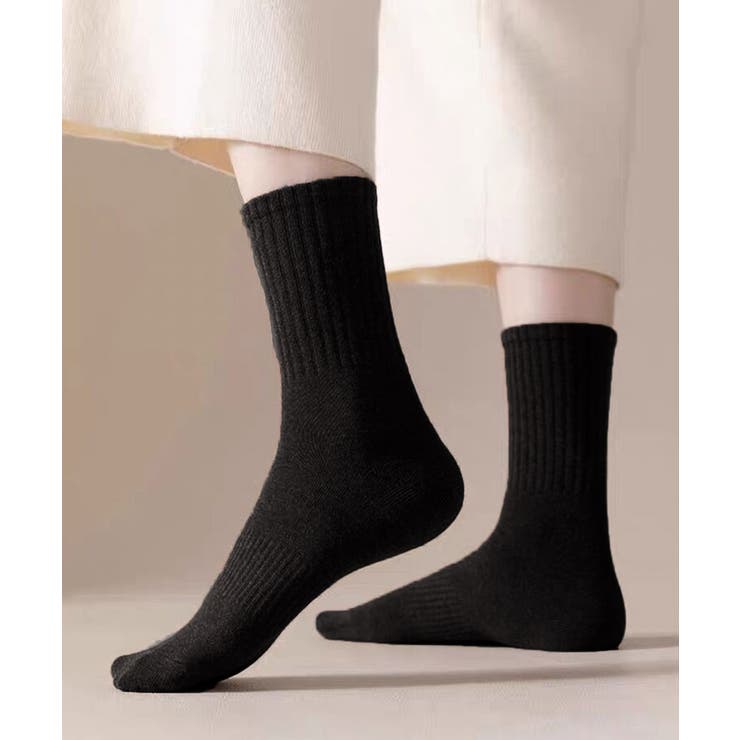 ブラック | リブソックス ミドル丈 冷えとり靴下 | Miniministore