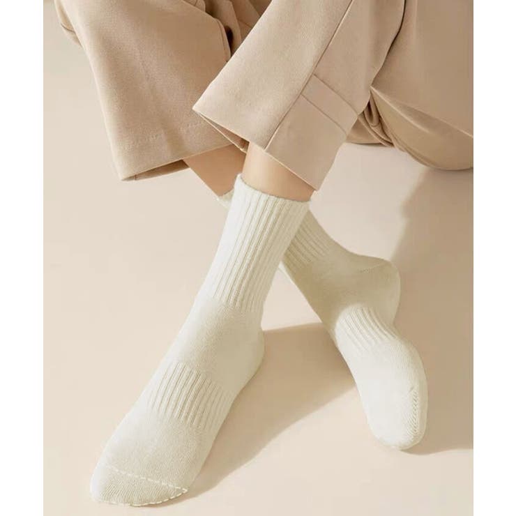 アイボリー | リブソックス ミドル丈 冷えとり靴下 | Miniministore