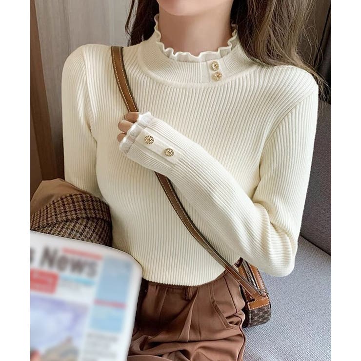 アイボリー | リブニットトップス きれいめ ハイネック | Miniministore