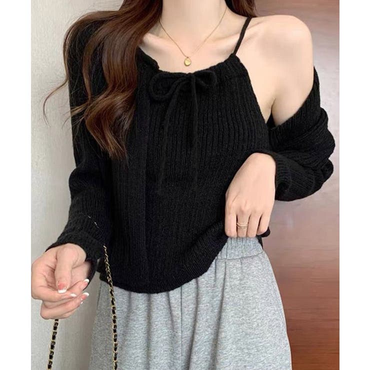 ブラック | ニットカーディガンキャミソール2点セット | SUNSHINE CLOSET