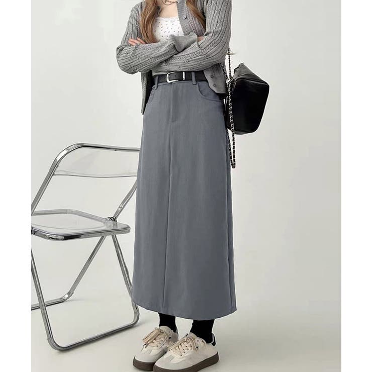 グレー | ハイウエストスリットロングスーツスカート | Miniministore