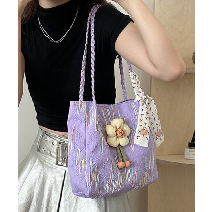 スカーフ付き 大容量トートバッグ 韓国風[品番：AGCW0006853