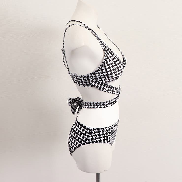 水着 千鳥柄 バックリボン スイムウェア[品番：II000010476