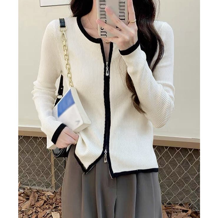 ダブルジップ 長袖ニットカーディガン | Miniministore | 詳細画像2 