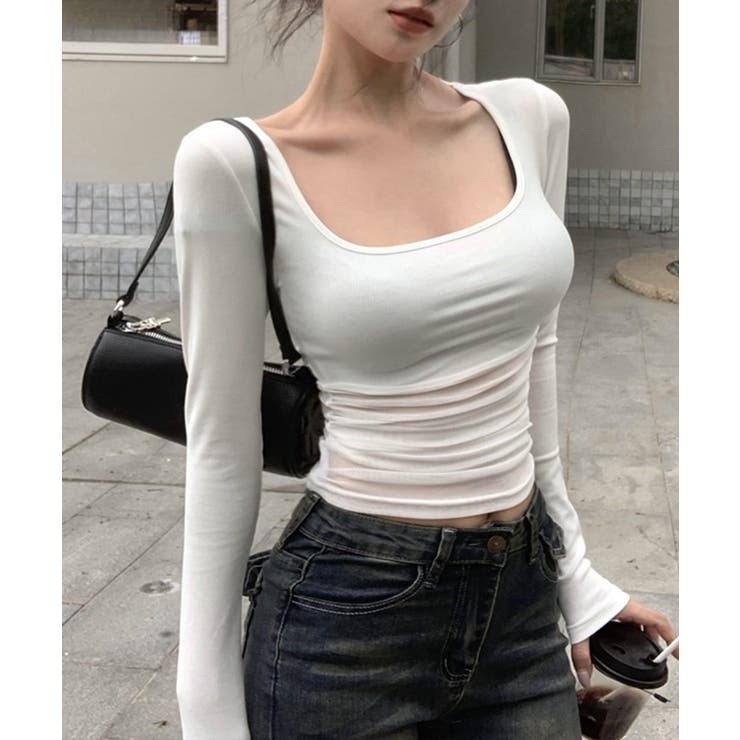 チュール切り替え 長袖Tシャツレディース | Miniministore | 詳細画像3 