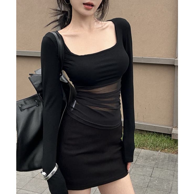 チュール切り替え 長袖Tシャツレディース | Miniministore | 詳細画像5 