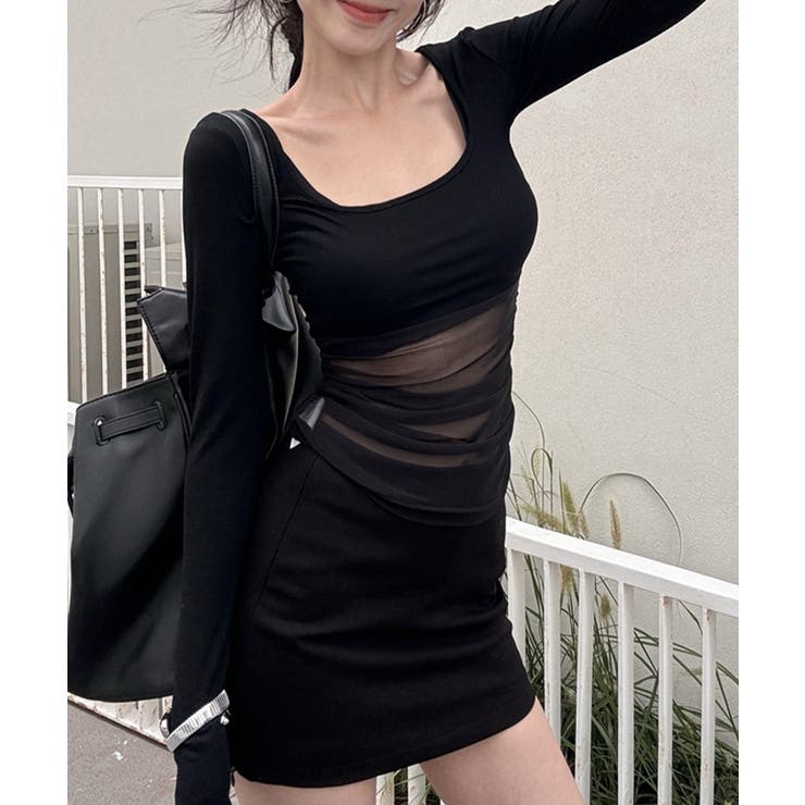 チュール切り替え 長袖Tシャツレディース | Miniministore | 詳細画像6 