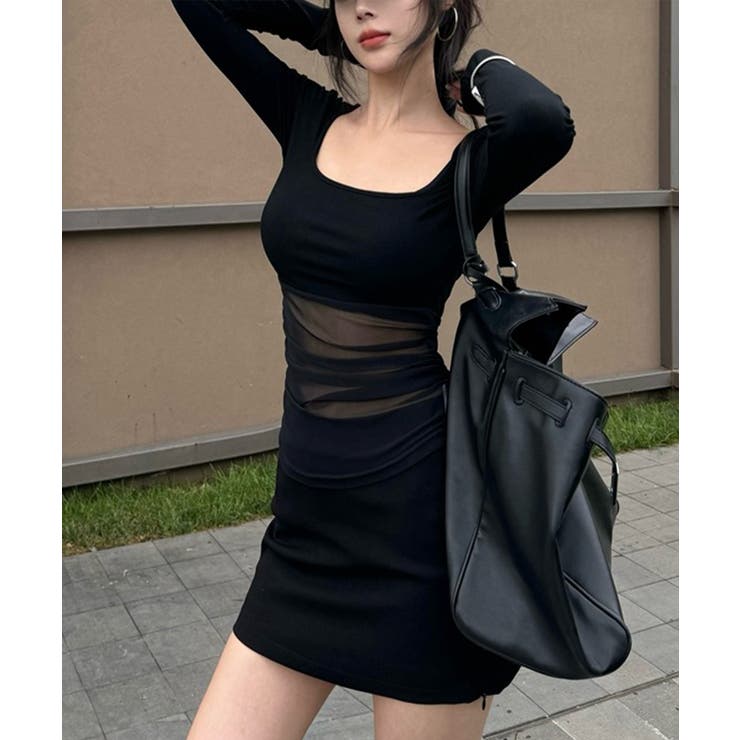 チュール切り替え 長袖Tシャツレディース | Miniministore | 詳細画像8 