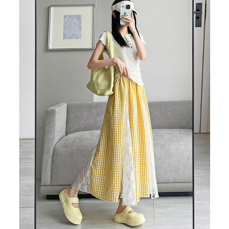 レース切り替え ロングチェック柄スカート | Miniministore | 詳細画像10 