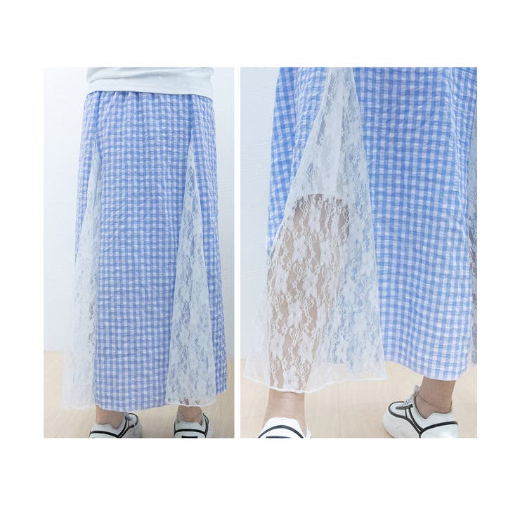 レース切り替え ロングチェック柄スカート | Miniministore | 詳細画像14 