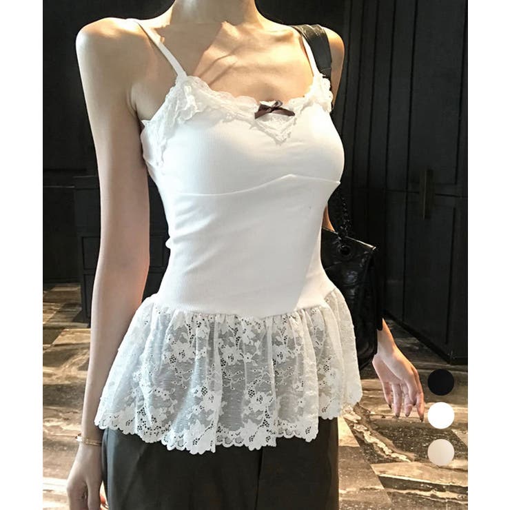 パッド付き 裾レース切り替えキャミソール | Miniministore | 詳細画像1 