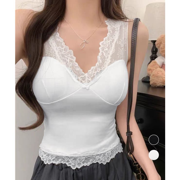 レースブラトップ パッド付きトップス | Miniministore | 詳細画像1 