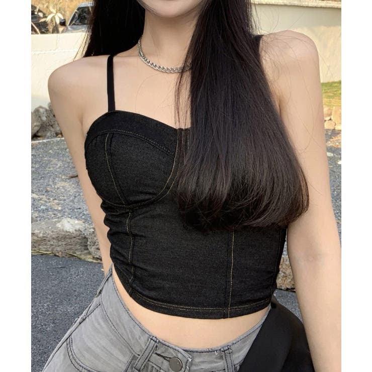 デニム風キャミ ビスチェ バックレース | Miniministore | 詳細画像7 
