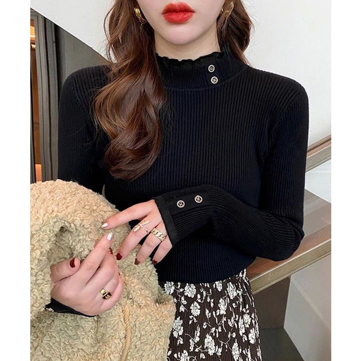 リブニットトップス きれいめ ハイネック | Miniministore | 詳細画像2 