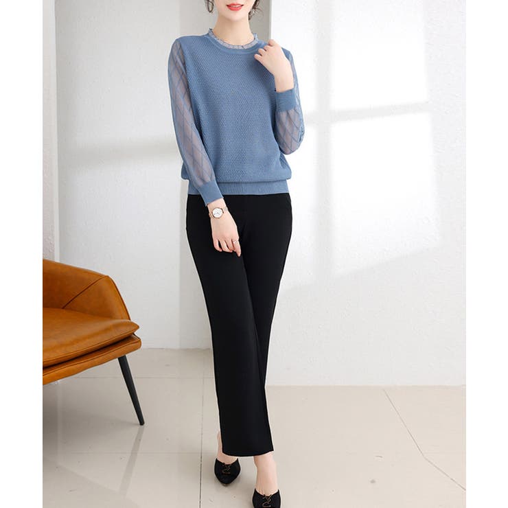 シースルー袖ニット 異素材ニットトップス | Miniministore | 詳細画像11 