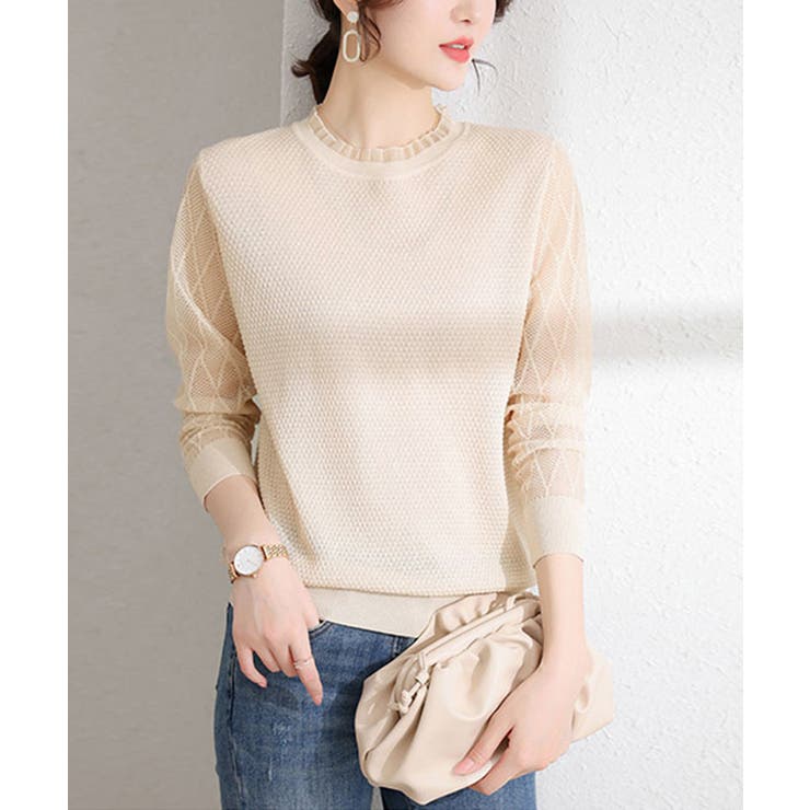 シースルー袖ニット 異素材ニットトップス | Miniministore | 詳細画像2 