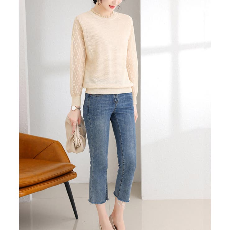 シースルー袖ニット 異素材ニットトップス | Miniministore | 詳細画像3 