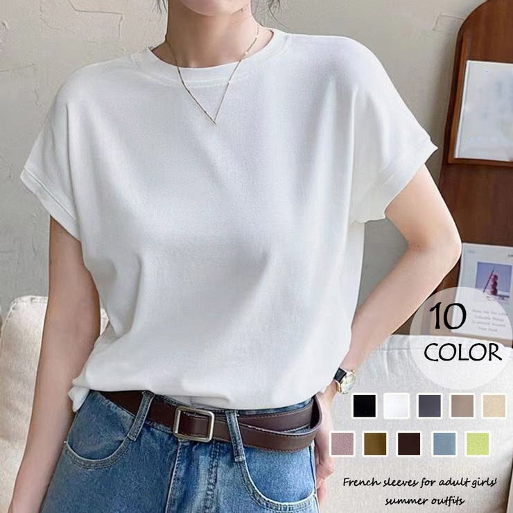 早割チケット フレンチスリーブ 半袖 Tシャツ 韓国風[品番：II000010864 トップス