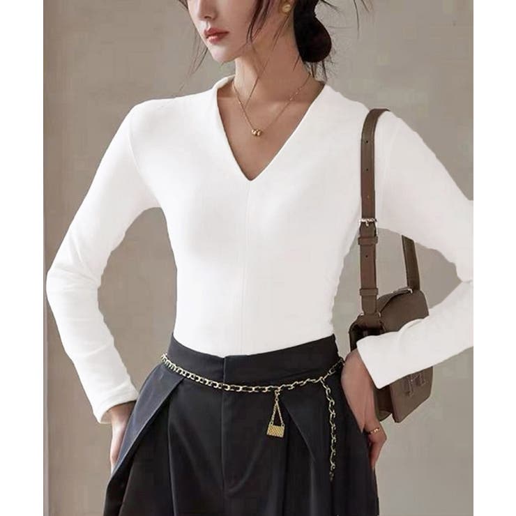 Vネック ベーシック 長袖 カットソー | Miniministore | 詳細画像3 