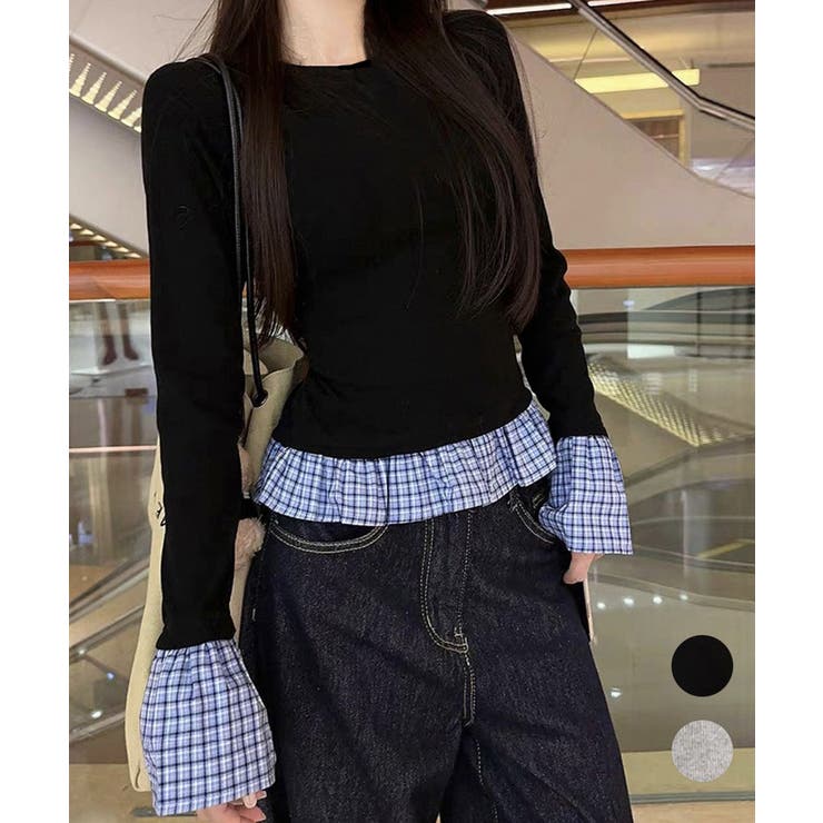 フェイク レイヤード 袖フリル トップス | Miniministore | 詳細画像1 