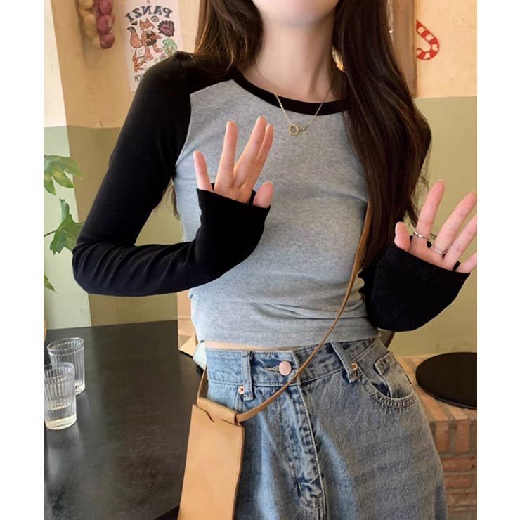 バイカラー Tシャツ 長袖 カットソー | Miniministore | 詳細画像4 