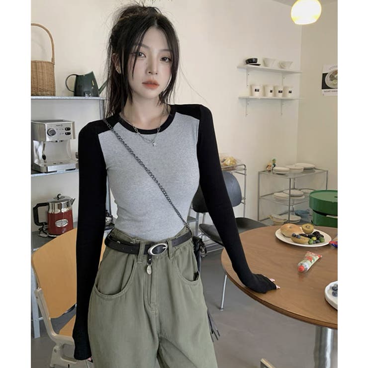 バイカラー Tシャツ 長袖 カットソー | Miniministore | 詳細画像6 