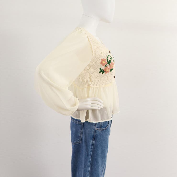 花刺しゅう シフォン袖 ニットトップス | Miniministore | 詳細画像12 