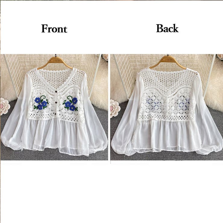 花刺しゅう シフォン袖 ニットトップス | Miniministore | 詳細画像3 
