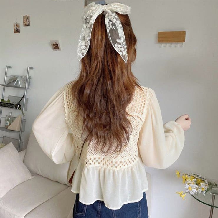 花刺しゅう シフォン袖 ニットトップス | Miniministore | 詳細画像6 
