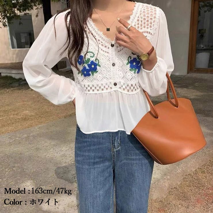 花刺しゅう シフォン袖 ニットトップス | Miniministore | 詳細画像7 
