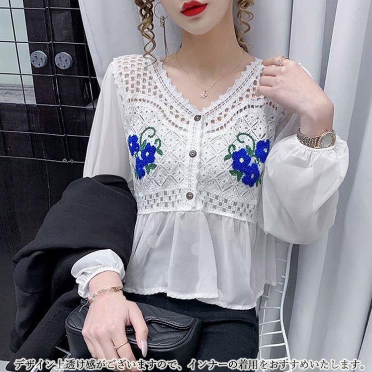 花刺しゅう シフォン袖 ニットトップス | Miniministore | 詳細画像8 
