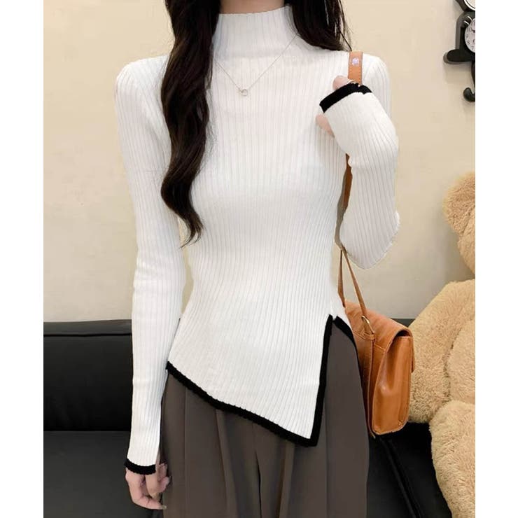 配色ハイネックニットセーター リブニット | Miniministore | 詳細画像4 