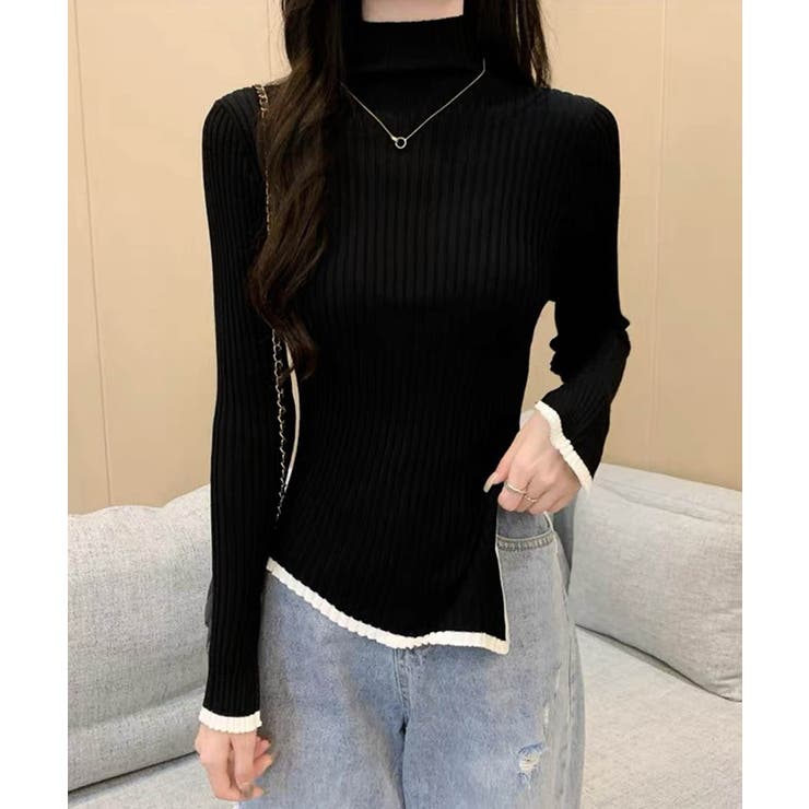 配色ハイネックニットセーター リブニット | Miniministore | 詳細画像6 