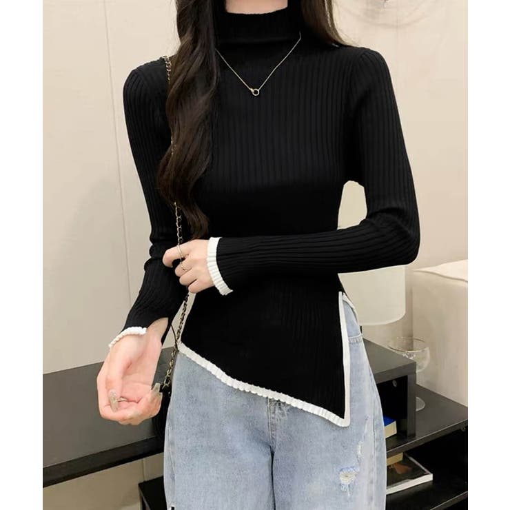 配色ハイネックニットセーター リブニット | Miniministore | 詳細画像7 